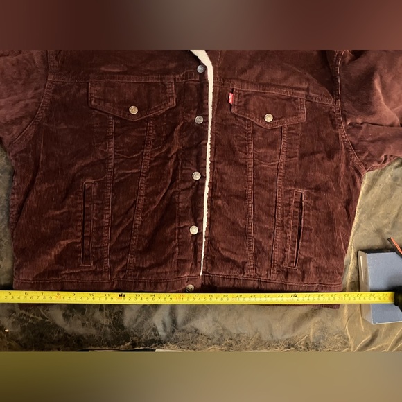 Levis Mens Type III Classic Sherpa Trucker Jacket Corduroy Burgandy Wine XL - Picture 6 of 16